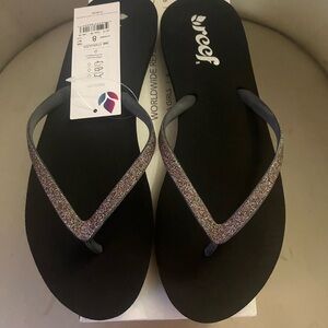 Reef Black and Silver Sandals with Glitter Straps